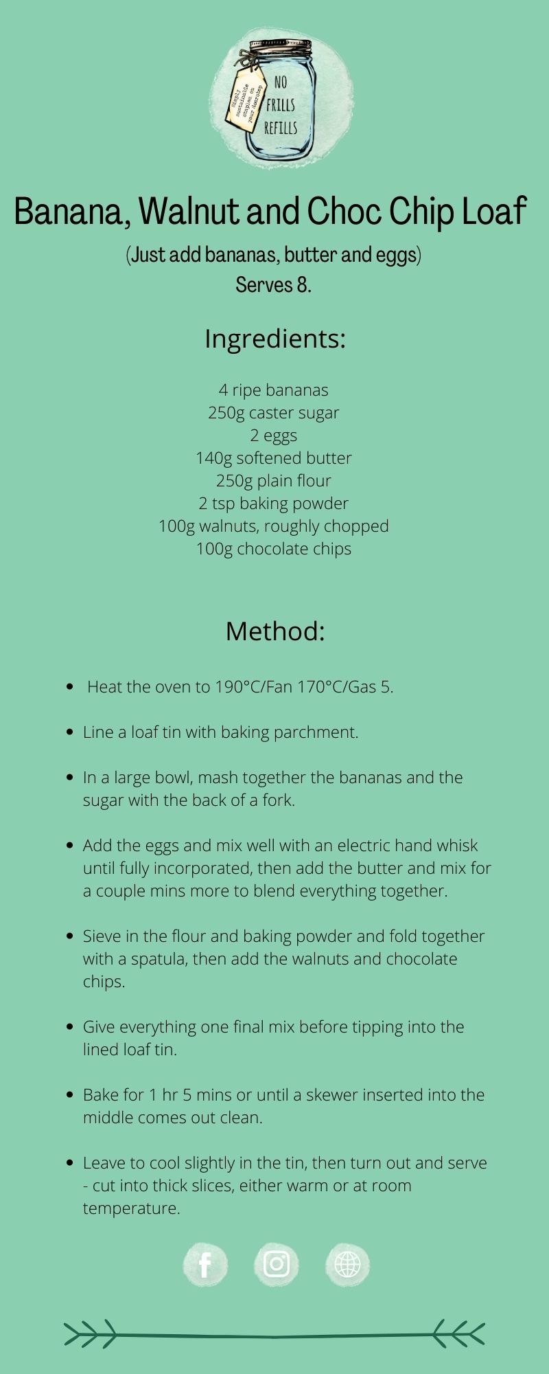 No Frills Banana, Walnut and Chocolate Chip Loaf Kit.