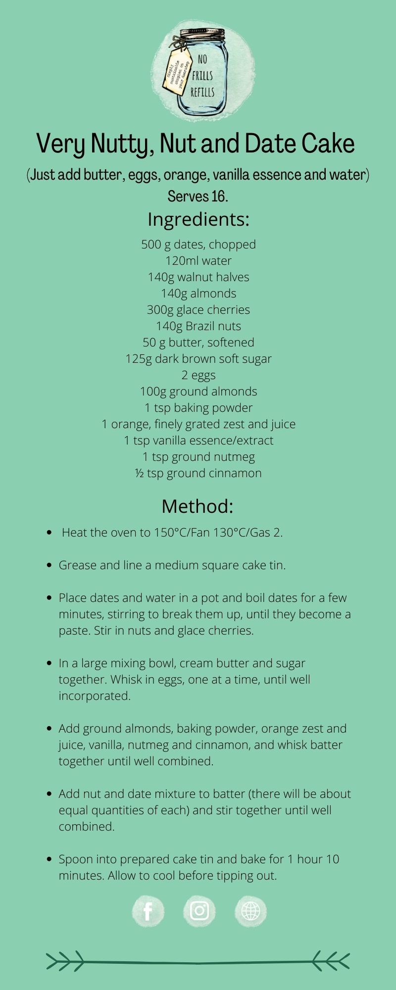 No Frills Very Nutty, Nut and Date Cake Kit.