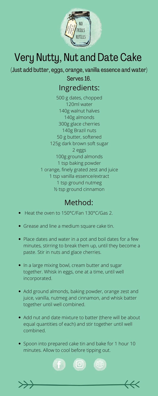 No Frills Very Nutty, Nut and Date Cake Kit.