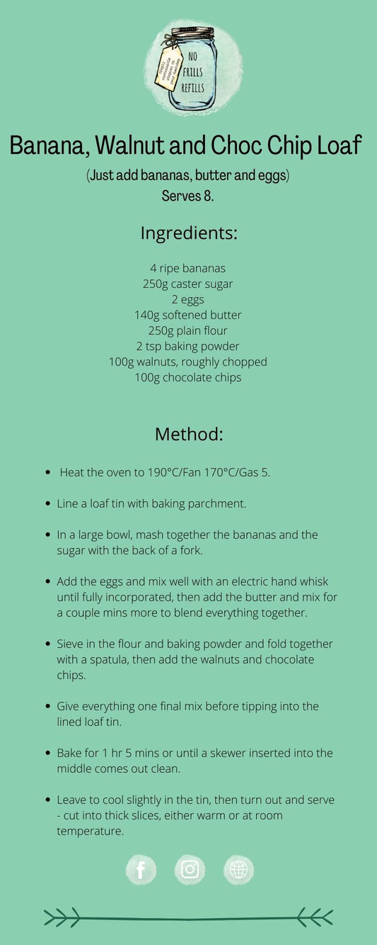 No Frills Banana, Walnut and Chocolate Chip Loaf Kit.