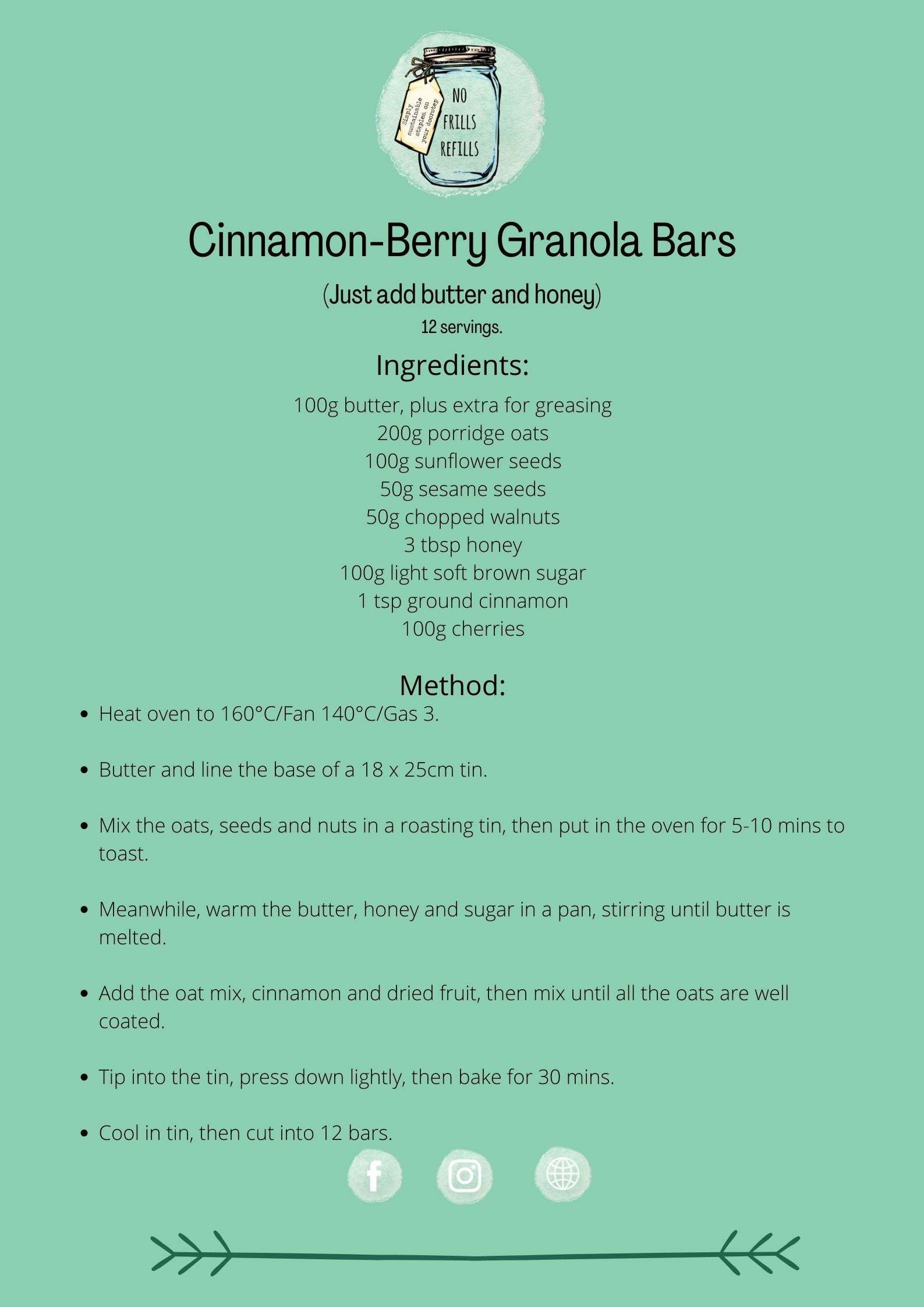 No Frills Cinnamon-Berry Granola Bar Kit.