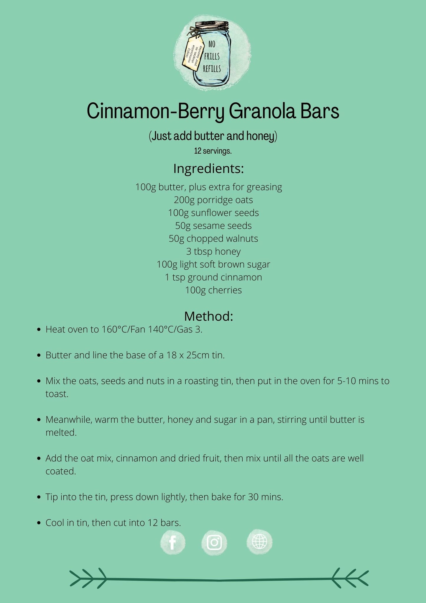 No Frills Cinnamon-Berry Granola Bar Kit.